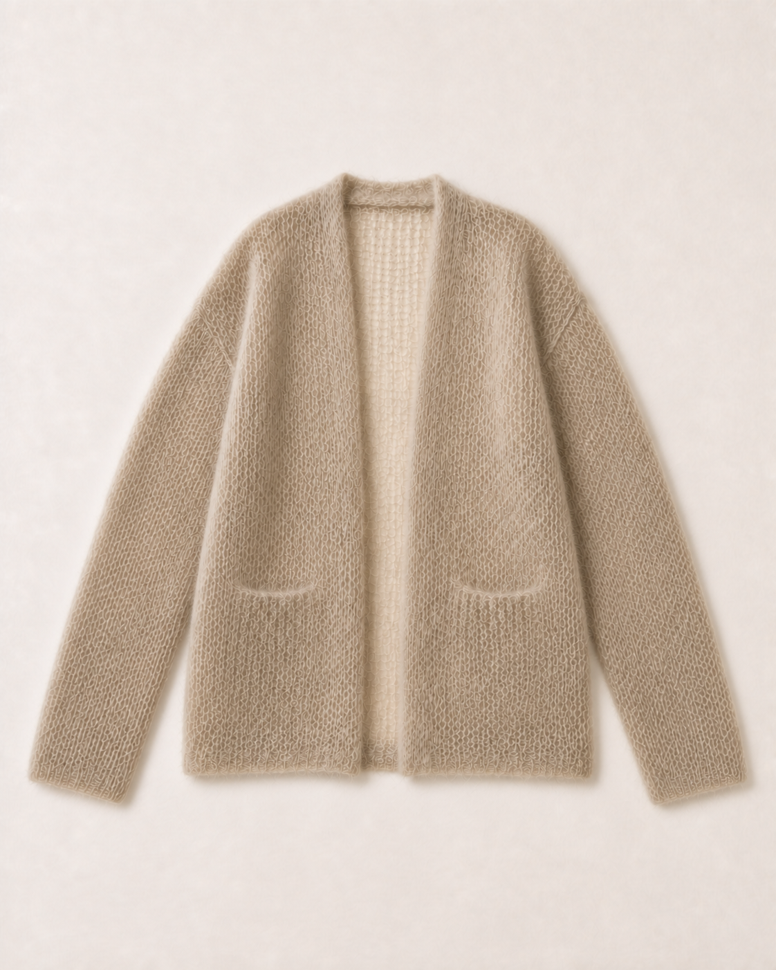 Lange Strickjacke Beige – Bild 1