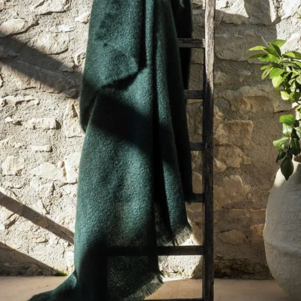 MOHAIR Decke PETROL - ein Traum - 100% made in France