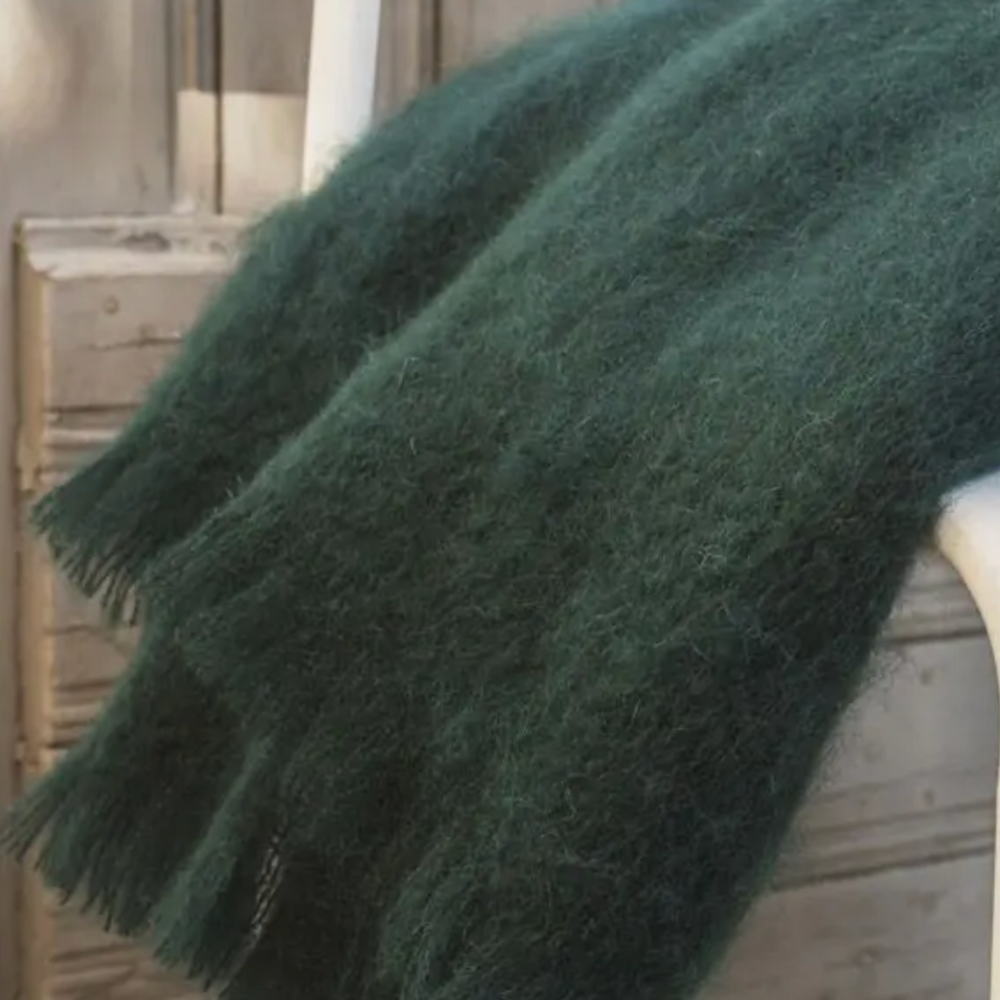 MOHAIR Decke PETROL - ein Traum - 100% made in France