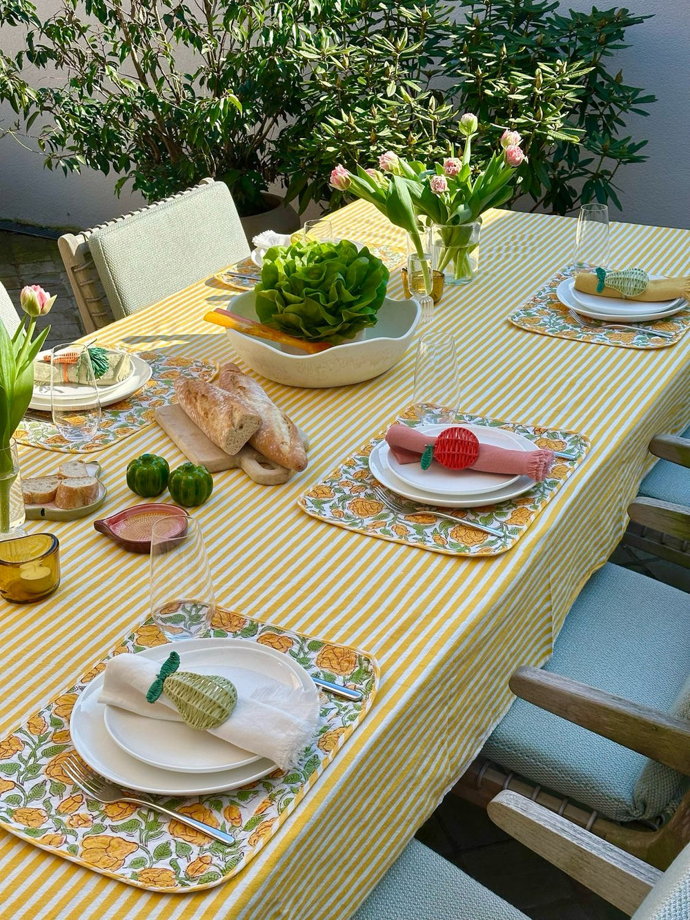 Tischdecke Bonjour Soleil – handbedruckte Baumwolle