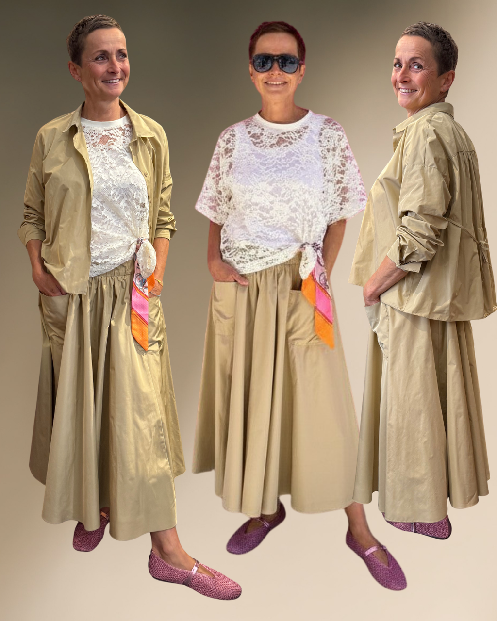 Susanne Bommer Midirock in Beige – femininer Taftrock mit moderner Silhouette