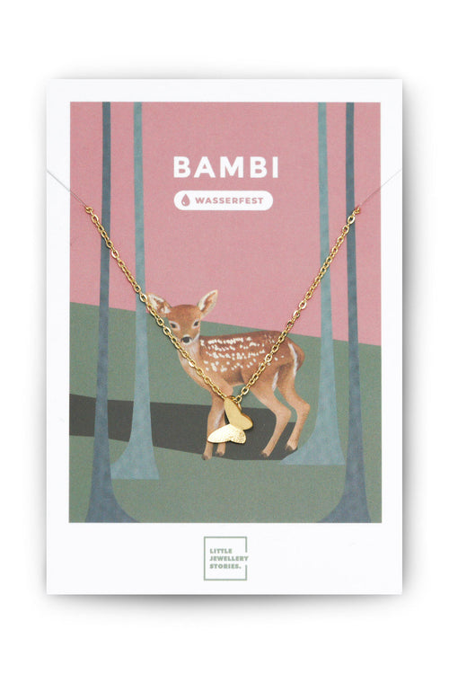 Halskette BAMBI – Gold von Little Jewellery Stories – auf illustrierter Schmuckkarte