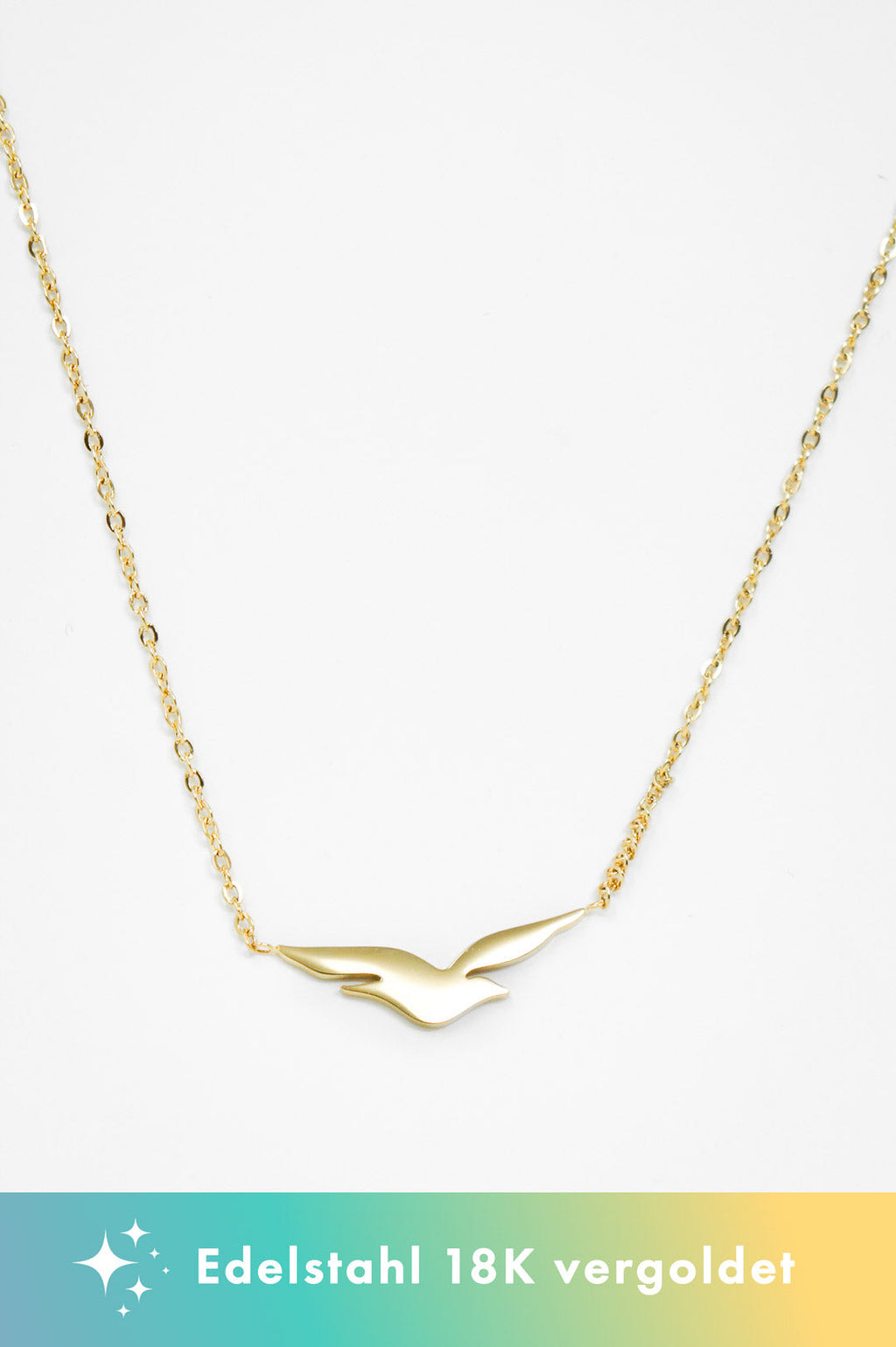 Halskette MÖWE – Gold von Little Jewellery Stories – Detailansicht des Möwenmotivs