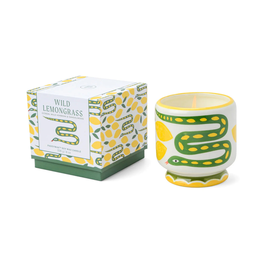 „Wild Lemongrass“ Duftkerze in handbemalter Keramik – Snake  ♡