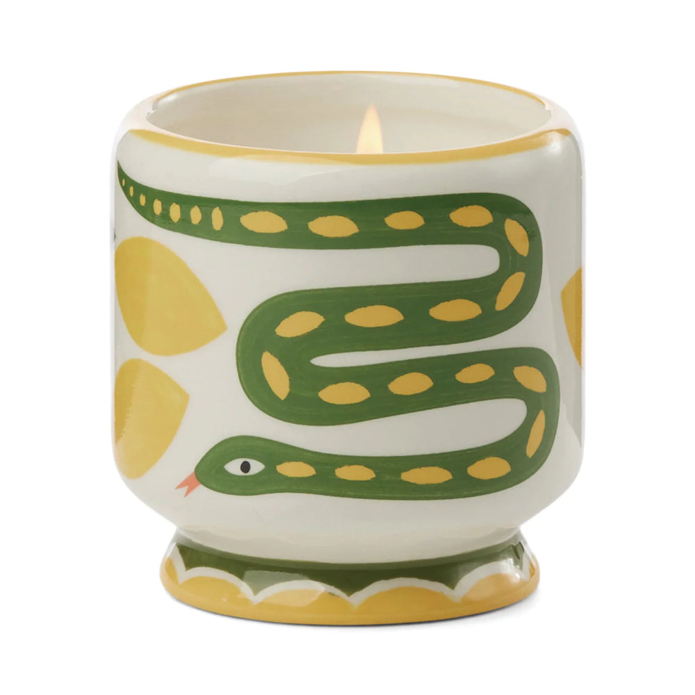 „Wild Lemongrass“ Duftkerze in handbemalter Keramik – Snake  ♡