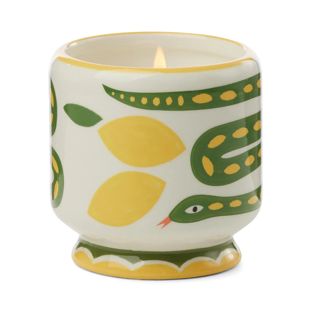 „Wild Lemongrass“ Duftkerze in handbemalter Keramik – Snake  ♡