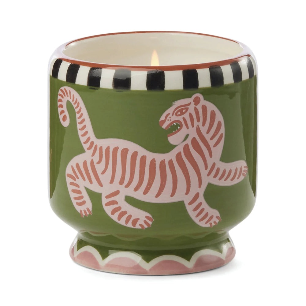 „Black Cedar & Fig“ Duftkerze in handbemalter Keramik – Tiger ♡