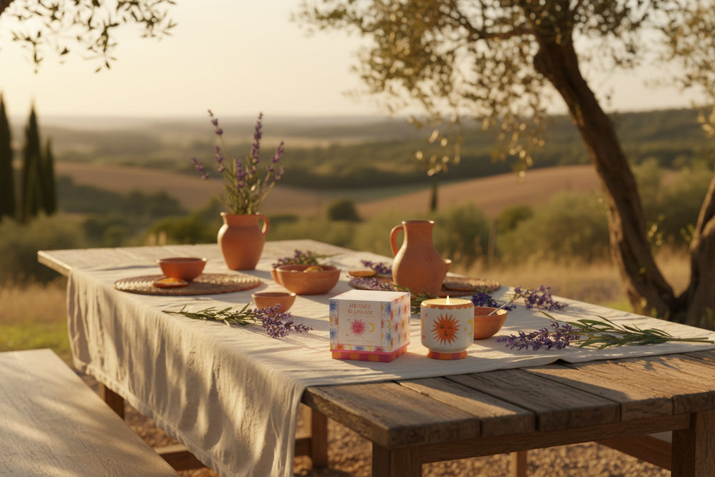 „Orange Blossom“ Duftkerze in handbemalter Keramik – Sun ♡ –