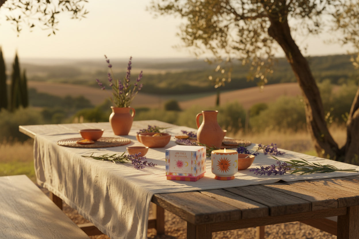„Orange Blossom“ Duftkerze in handbemalter Keramik – Sun ♡ –