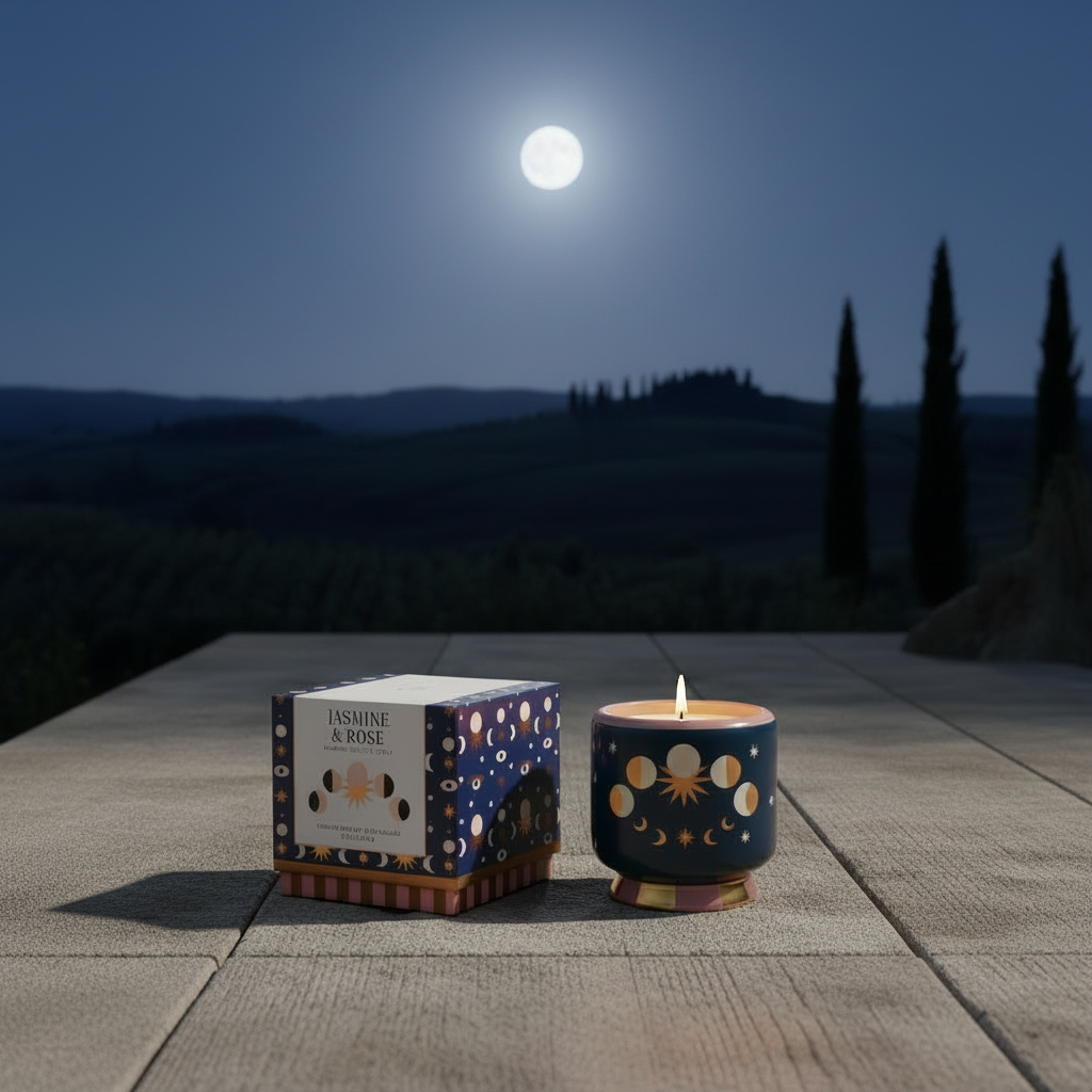 „Moon Phases“ Duftkerze in handbemalter Keramik