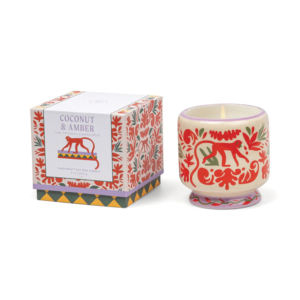 „Coconut & Amber“ Duftkerze in handbemalter Keramik Jungle/ Monkey - LOVE IT ♡