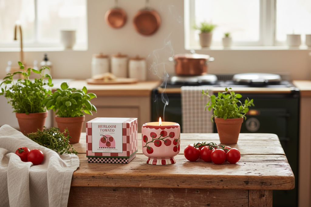 „Pomodoro“ Duftkerze in handbemalter Keramik  ♡