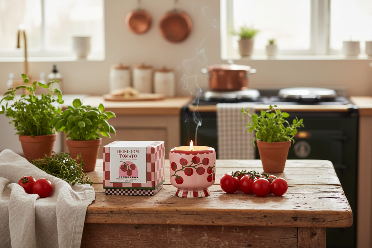 „Pomodoro“ Duftkerze in handbemalter Keramik  ♡