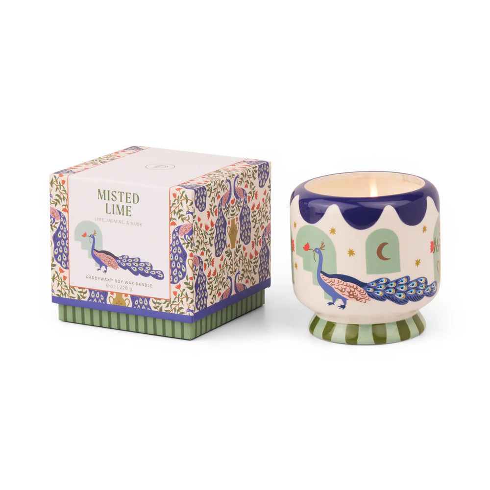 „Misted Lime“ Duftkerze in handbemalter Keramik – Peacock ♡