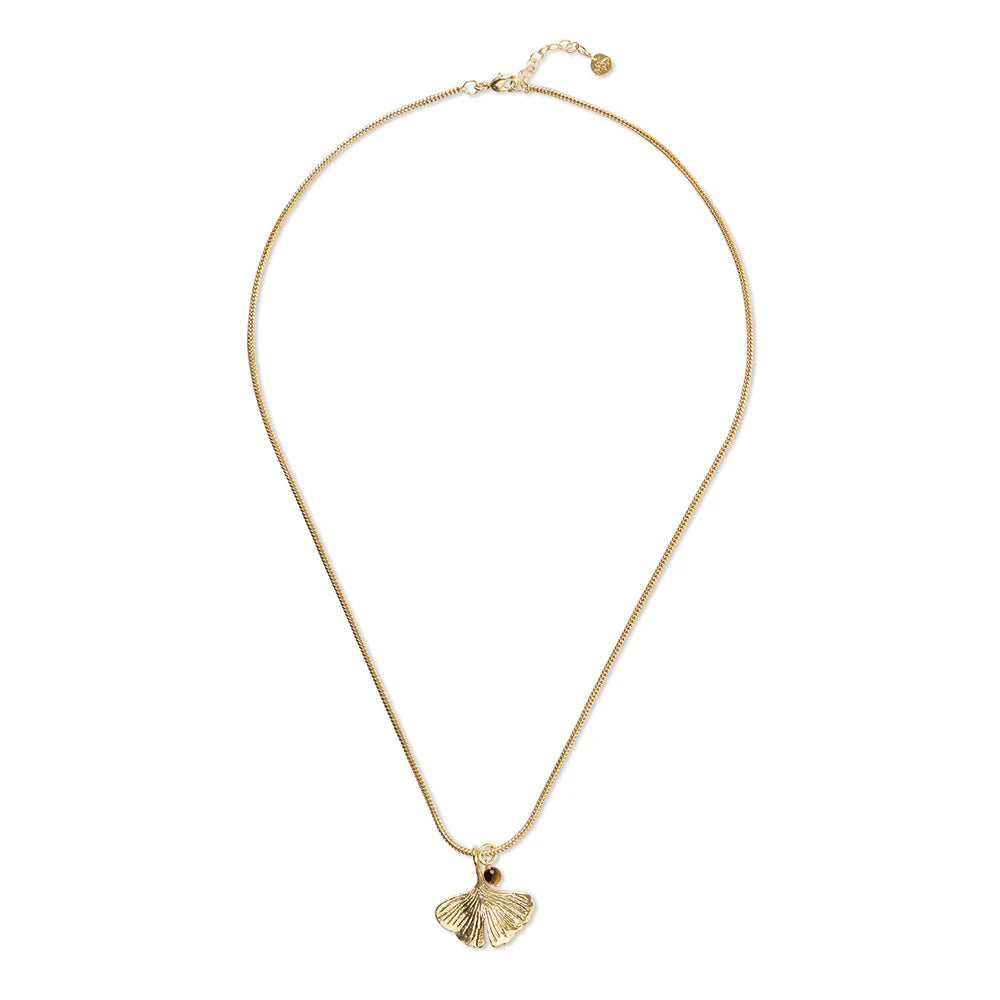 Halskette „Imagine“ – Ginkgo & Tigerauge in Balance