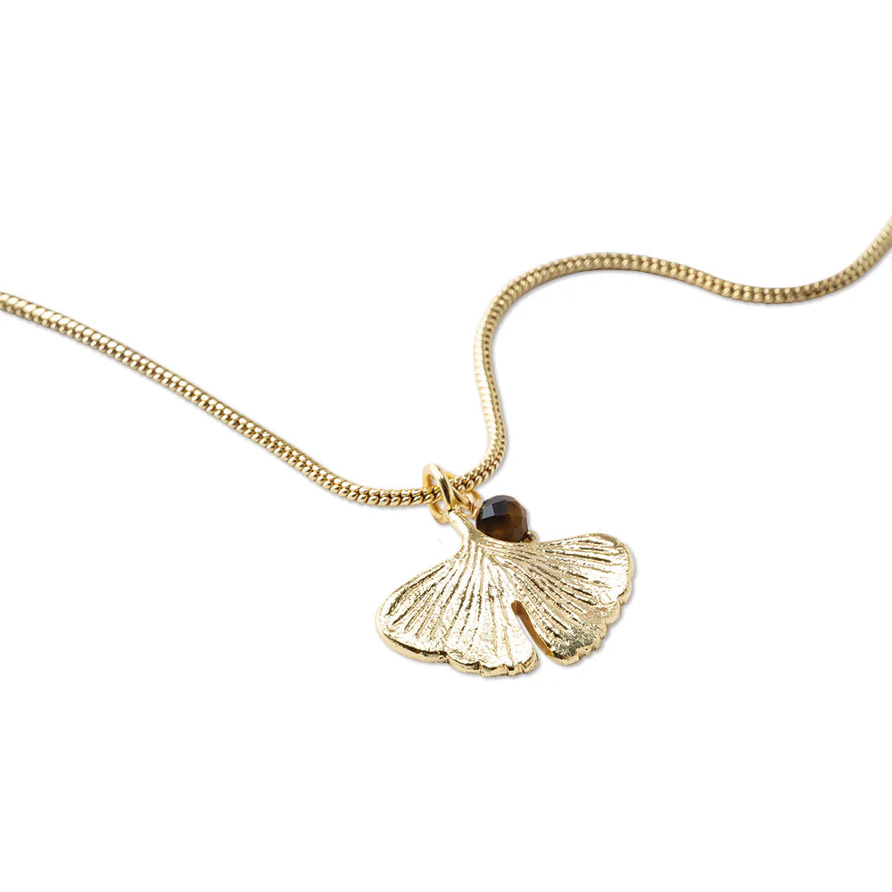 Halskette „Imagine“ – Ginkgo & Tigerauge in Balance
