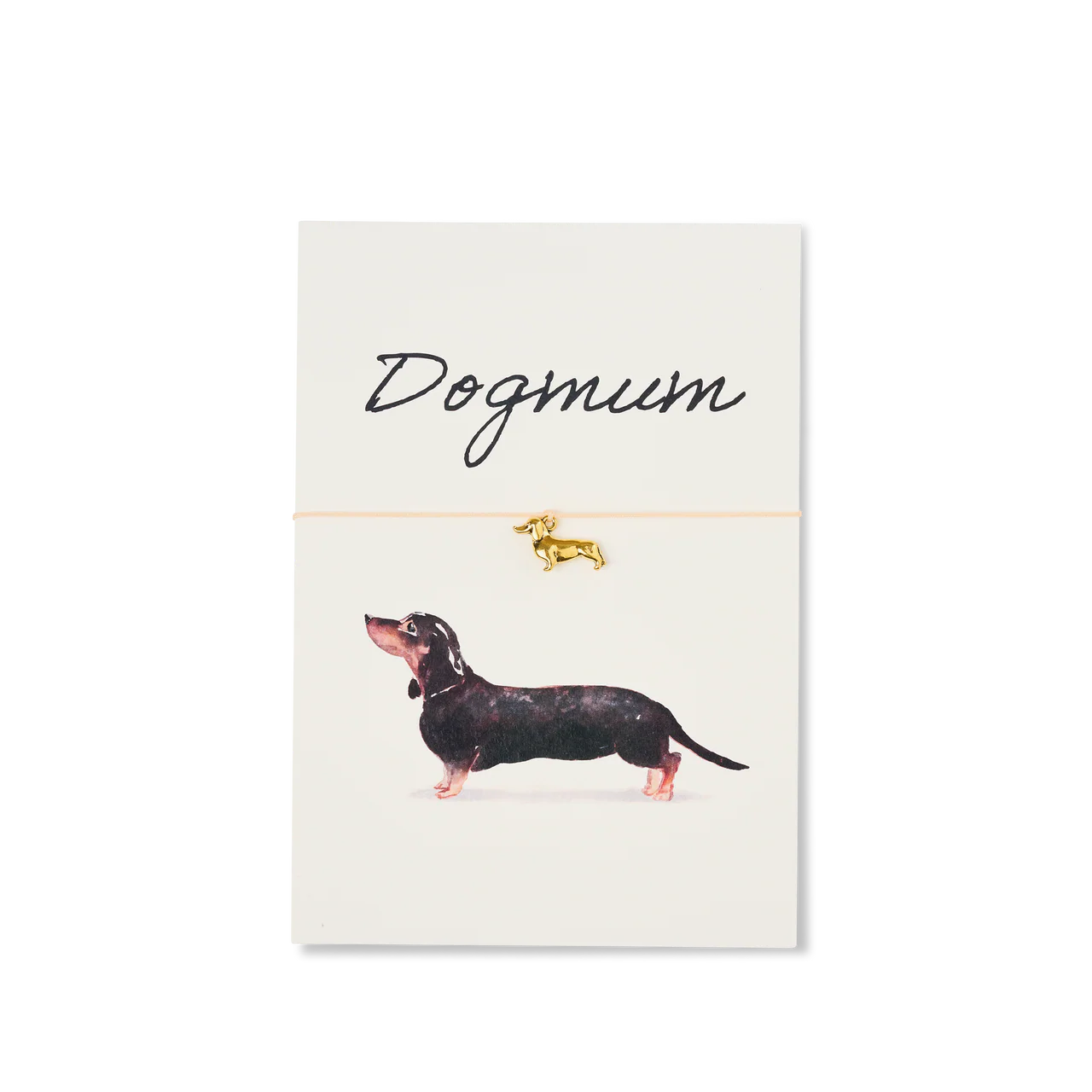 Grußkarte „Dogmum“ mit Dackel-Armband 18k vergoldet – für alle, die Dackel lieben
