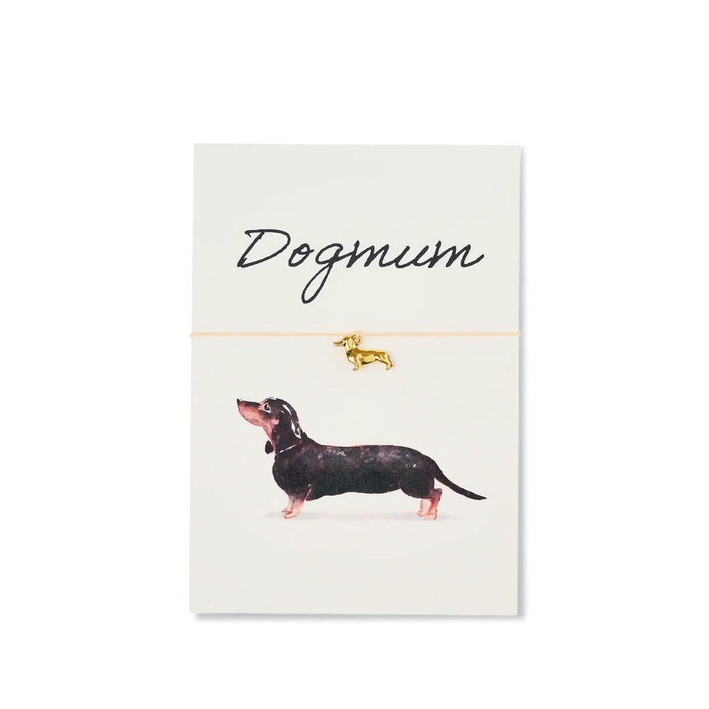 Grußkarte „Dogmum“ mit Dackel-Armband 18k vergoldet – für alle, die Dackel lieben