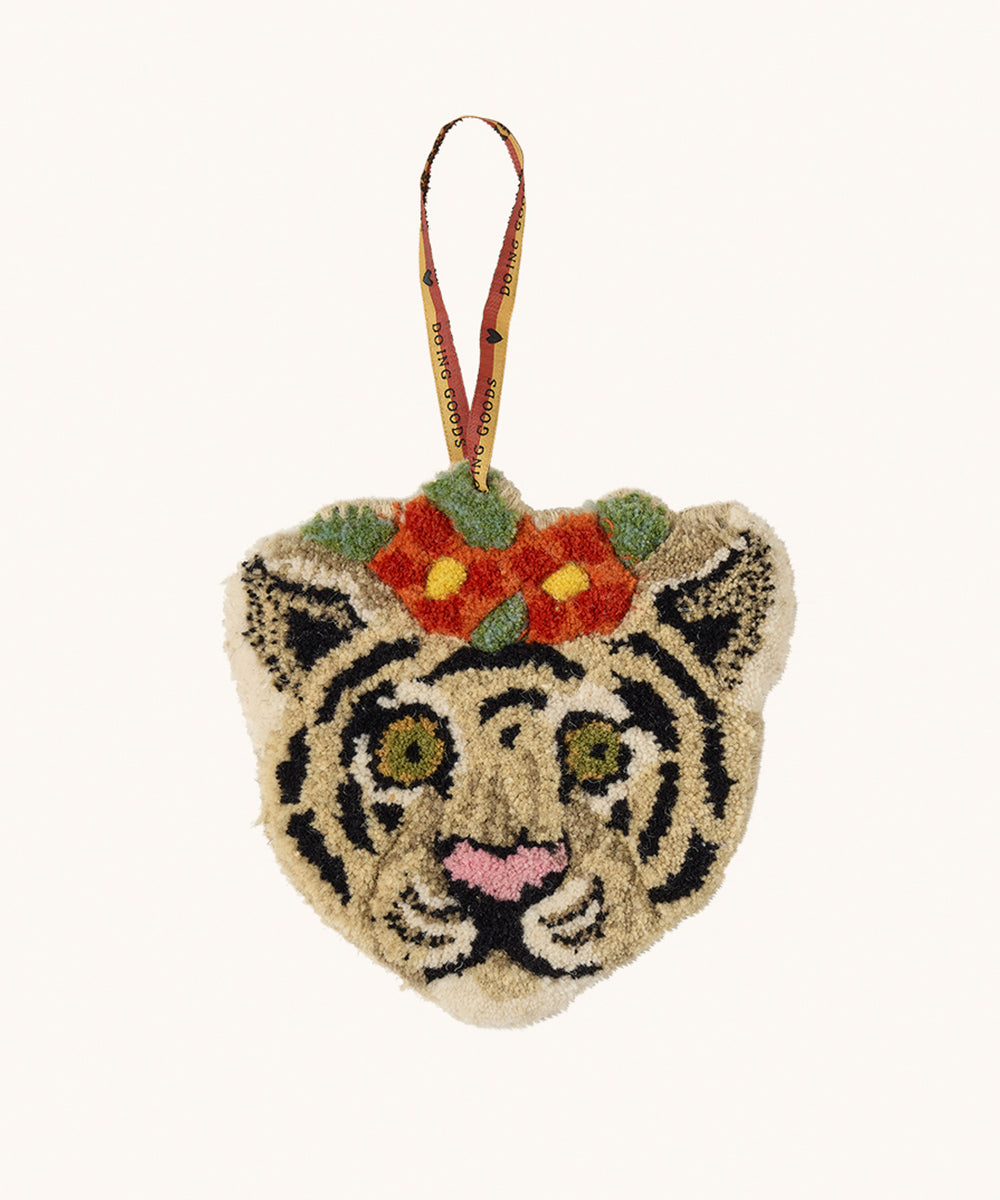 🐅 Tapis Amis „Floral White Tiger“ – handgetufteter Wollanhänger
