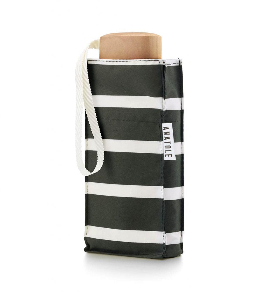 Französischer Khaki/ Weiß gestreifter Taschenschirm – CHARLES 100% recycled