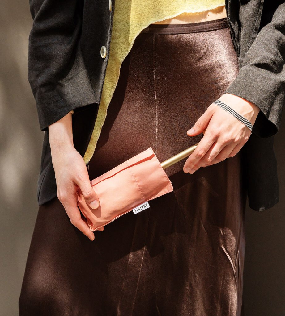 Französischer Taschenschirm – MADELEINE - KORALLROSA 100% recycled