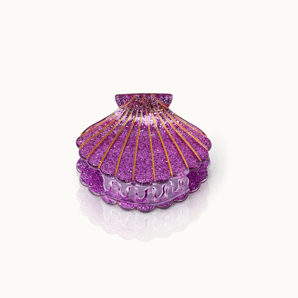 Haarklammer „Muschel“ – violett mit feinem Glitzer