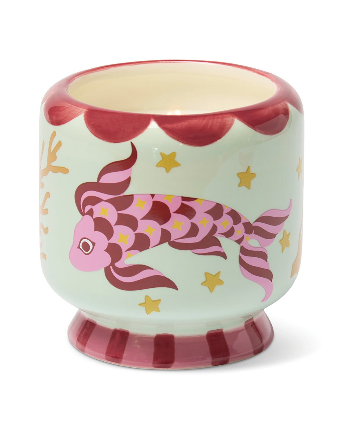 „Pink Fish/ Ocean Tide“ Duftkerze in handbemalter Keramik  ♡ – Herstelleraufnahme