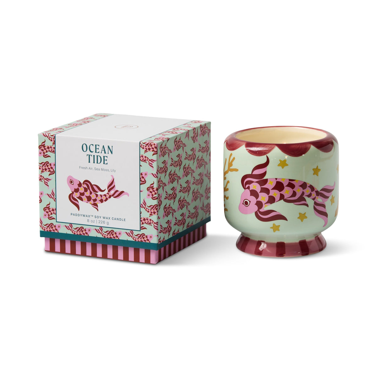 „Pink Fish/ Ocean Tide“ Duftkerze in handbemalter Keramik  ♡ – Herstelleraufnahme
