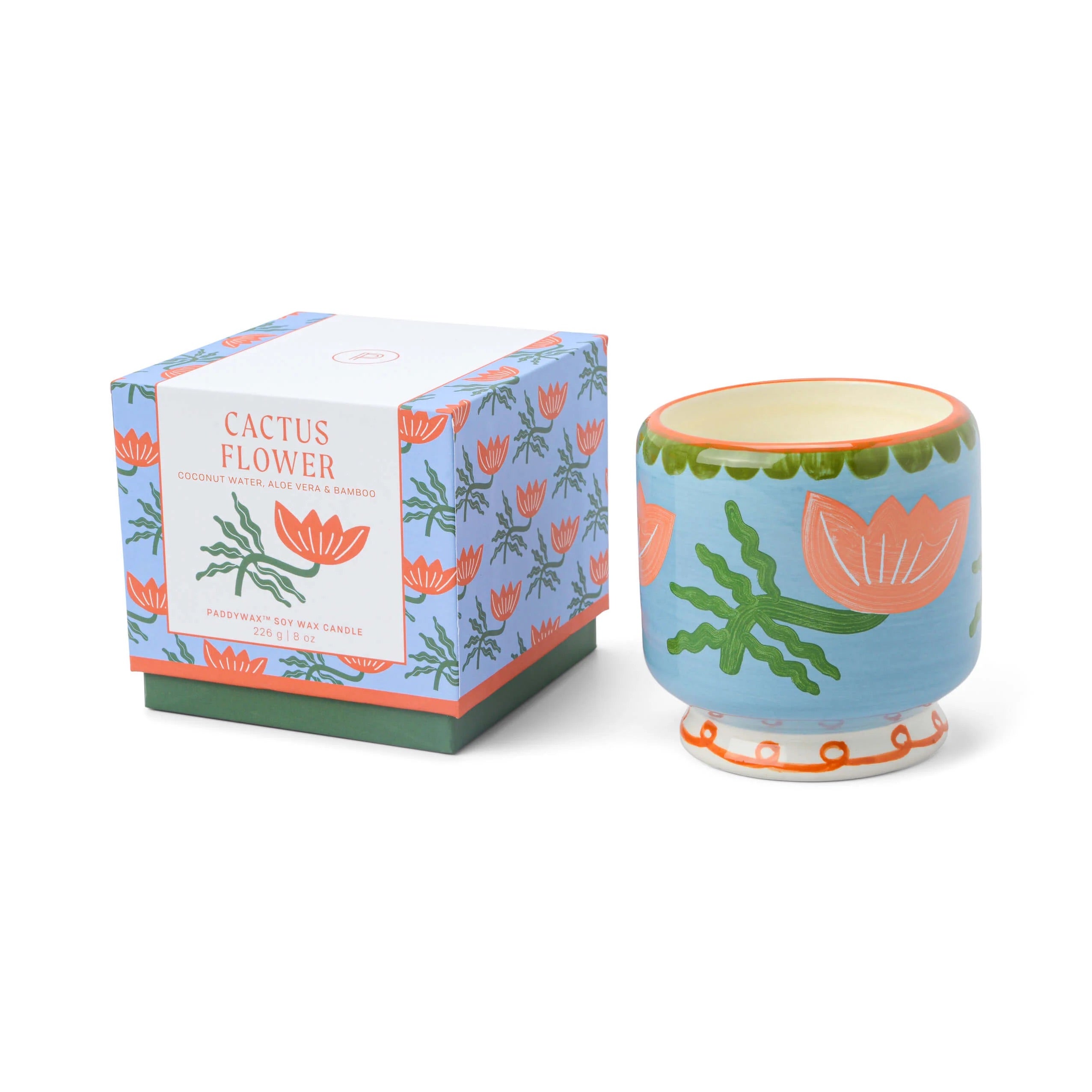 „Cactus Flower“ Duftkerze in handbemalter Keramik