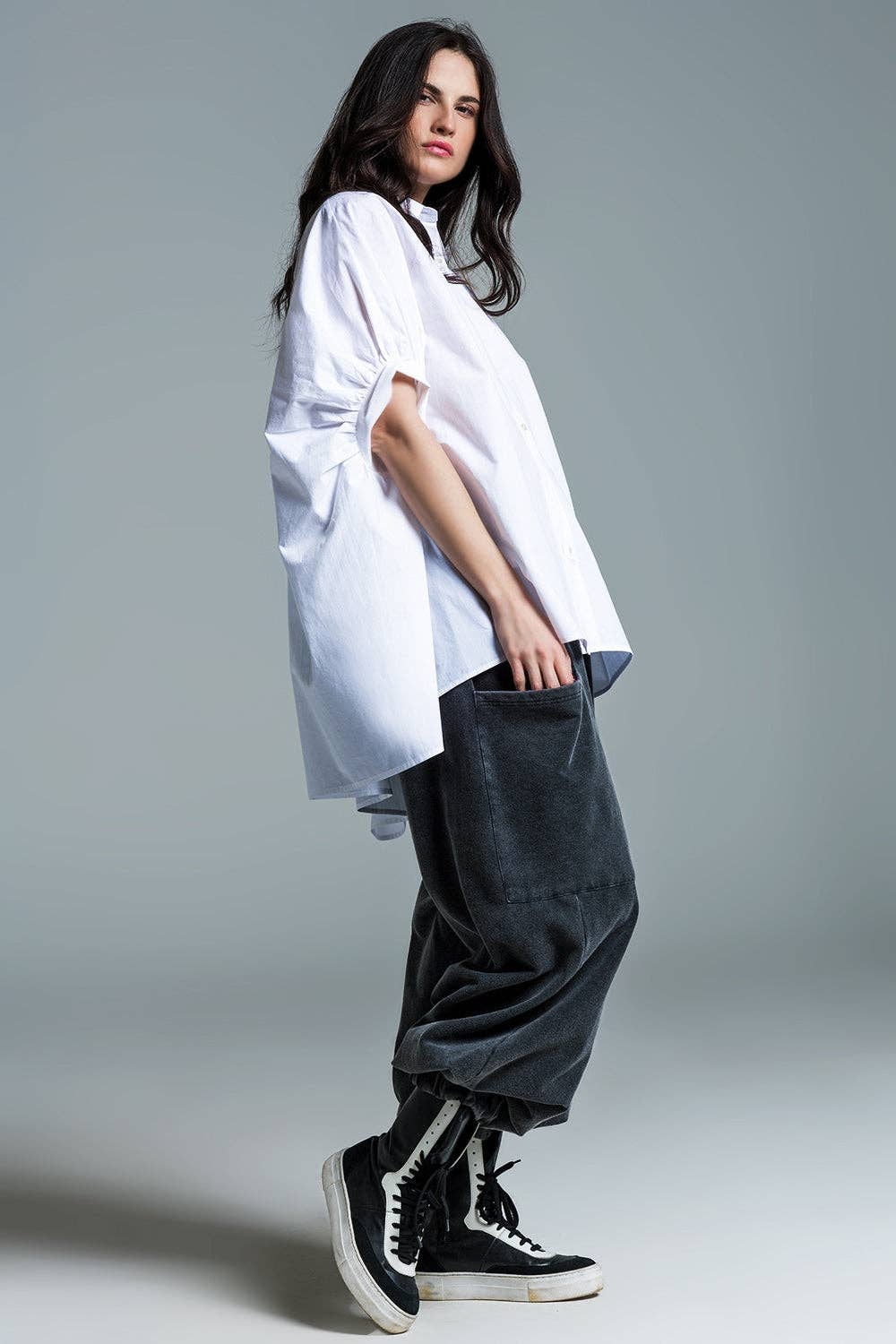 Oversized Baumwollbluse Weiß | Rosa & Grün