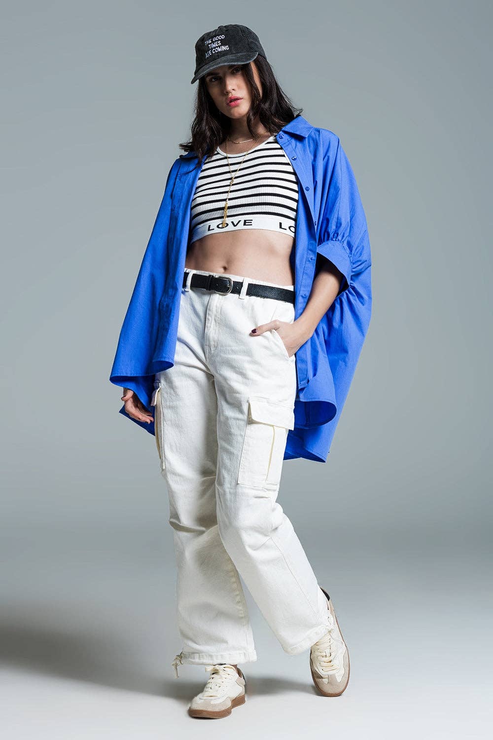 Oversized Baumwollbluse Blau | Rosa & Grün