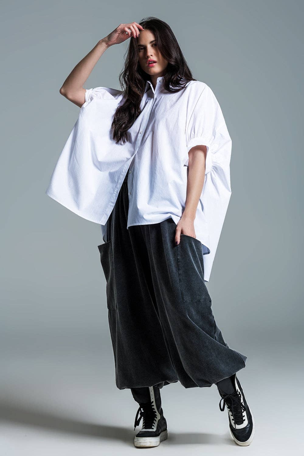 Oversized Baumwollbluse Weiß | Rosa & Grün