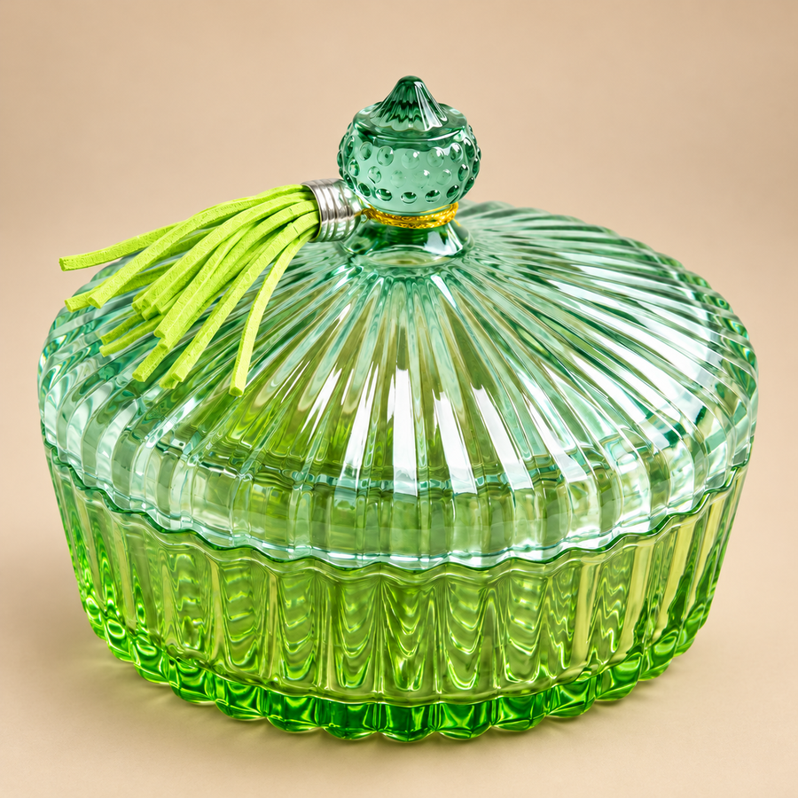 Flache Dekodose mit Quaste – Limettengrün & Mint
