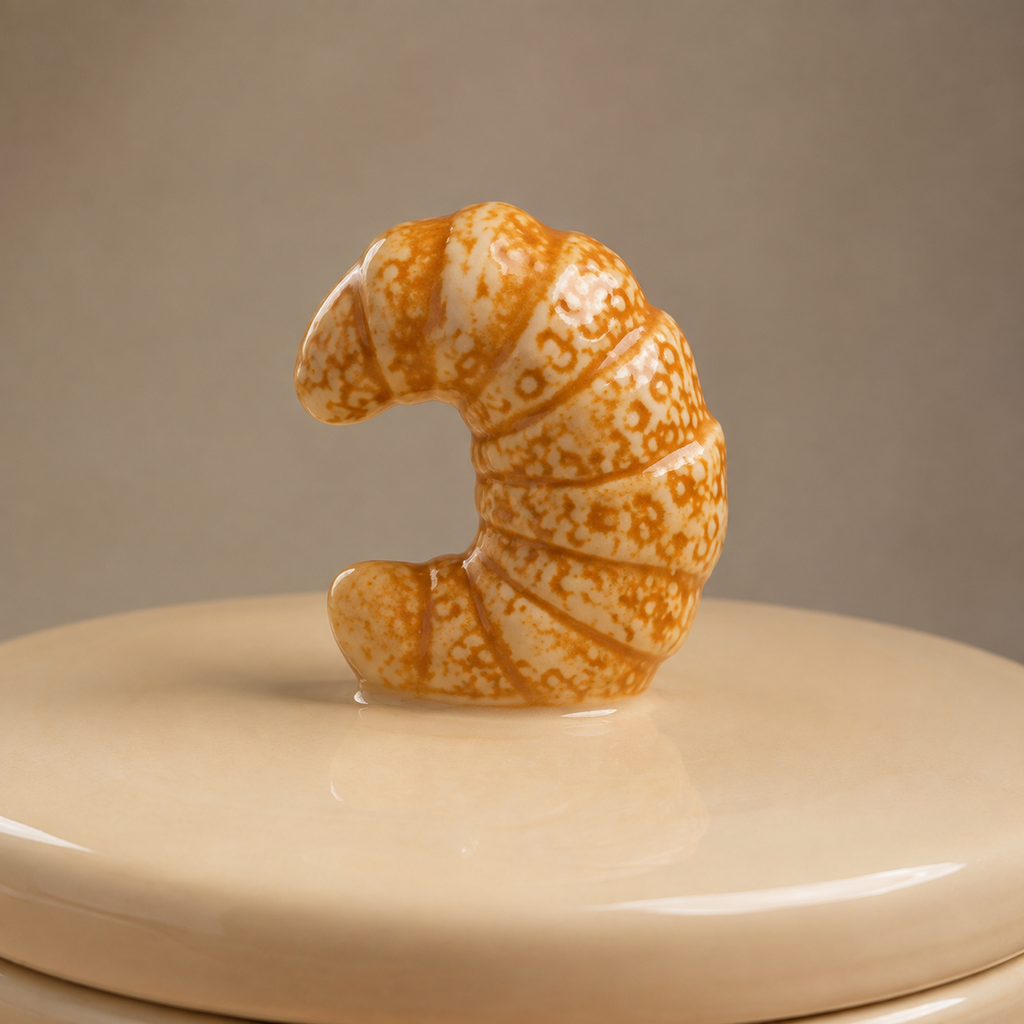 Keramikdose – Detail des Croissant-Griffs