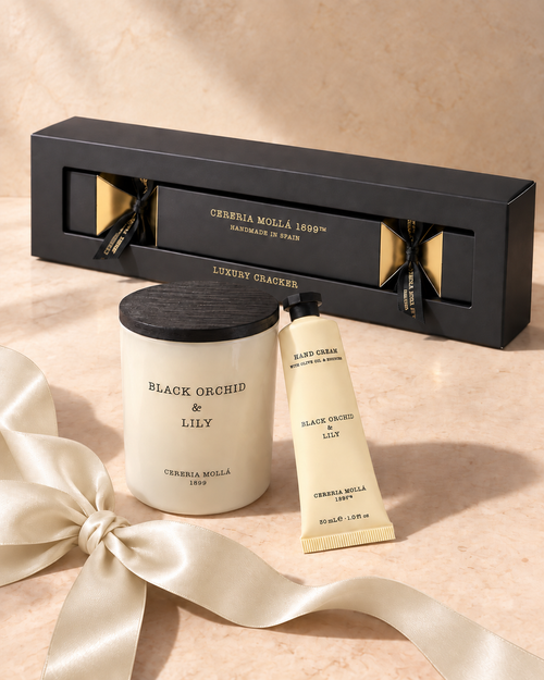 Luxury Cracker Black Orchid & Lily – Duftkerze, 30-ml-Handcreme und Geschenkverpackung