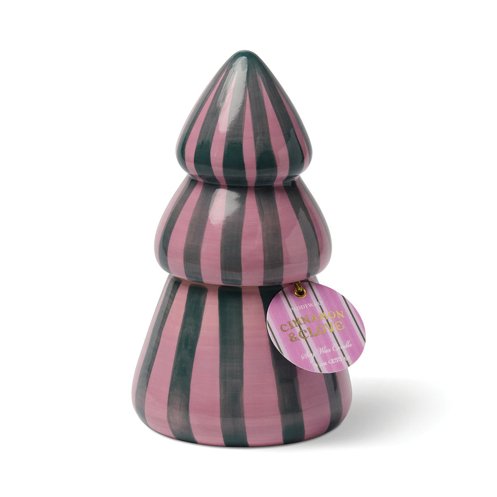 Paddywax Cabana Christmas Weihnachtsbaum Pink/Grün – Cinnamon & Clove mit Deckel