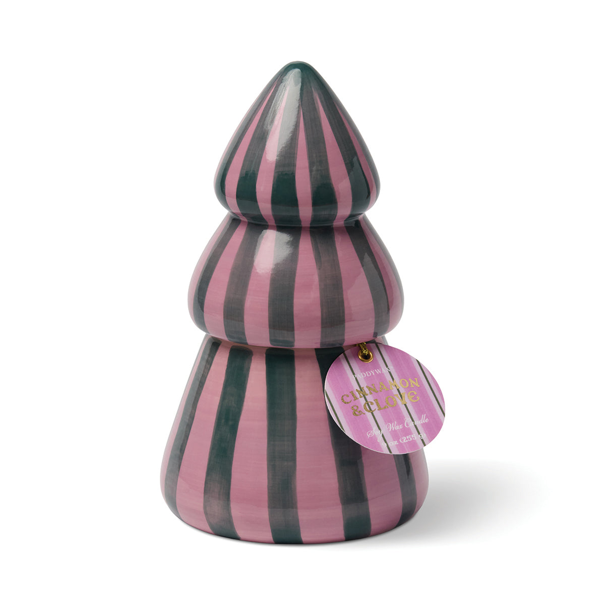 Paddywax Cabana Christmas Weihnachtsbaum Pink/Grün – Cinnamon & Clove mit Deckel