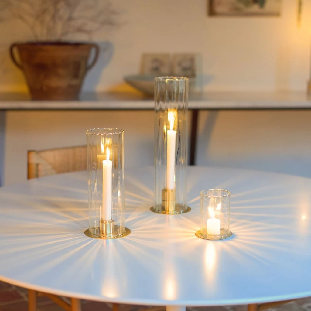 Kerzenglas COSMIQUE (H 40cm) mit Messing Kerzenhalterset DELUXE- UNSER FAVORIT