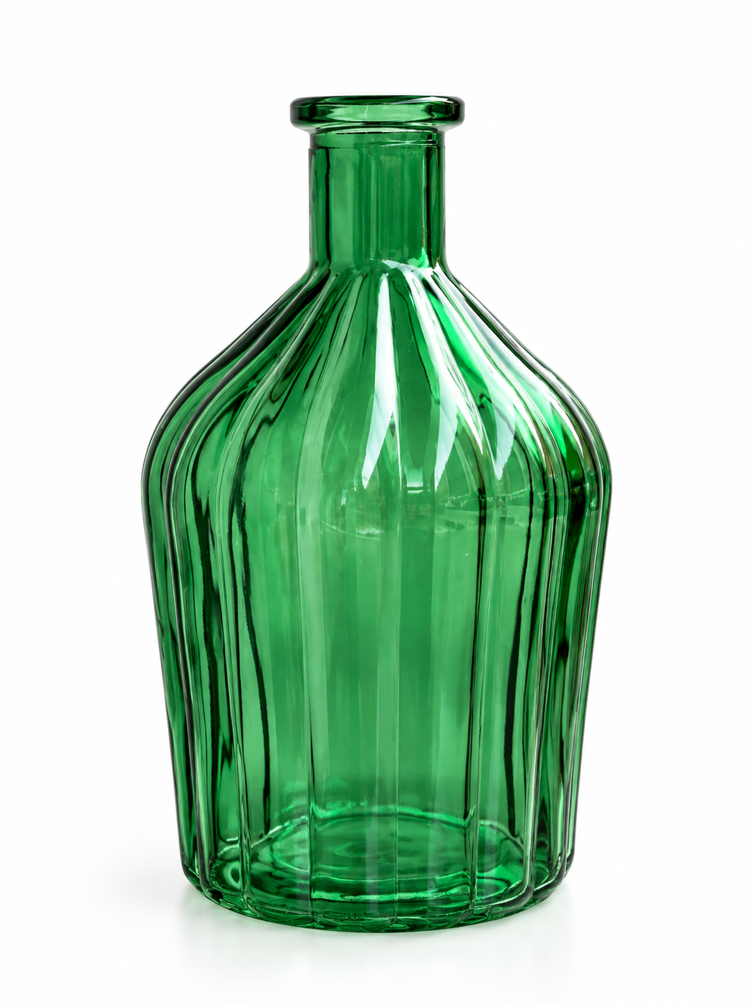 Grüne Flaschenvase mit Längsrillen, Ausführung 12 cm; Modellansicht