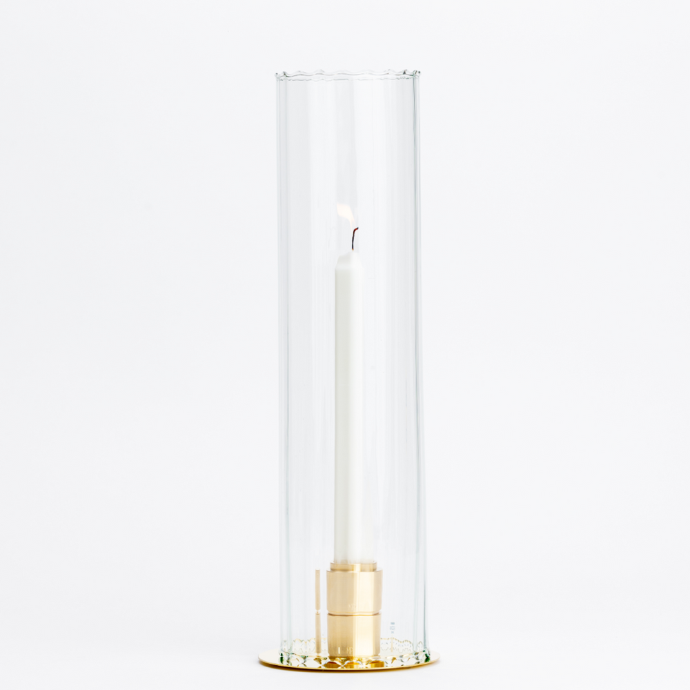 Kerzenglas COSMIQUE (H 40cm) mit Unterteller und Messing Kerzenhalterset - UNSER FAVORIT