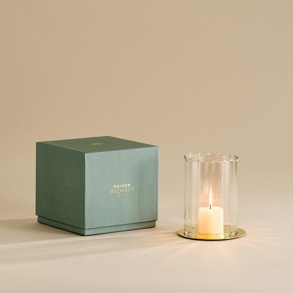 Kerzenglas COSMIQUE MINI (H 11cm) mit Messing-Unterteller